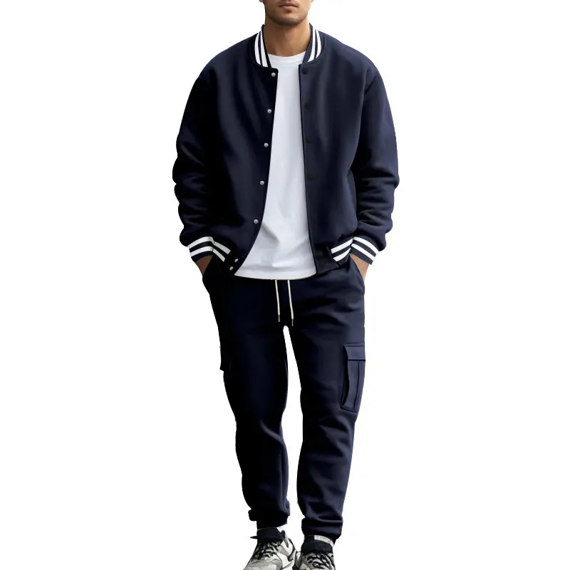 Men's Fall Winter Stand Collar Baseball Jersey Thickened Pants Loose Sports Suit Casual Jacket American Style Outdoor Clothing
