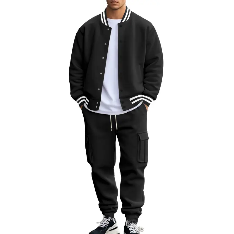 Men's Fall Winter Stand Collar Baseball Jersey Thickened Pants Loose Sports Suit Casual Jacket American Style Outdoor Clothing