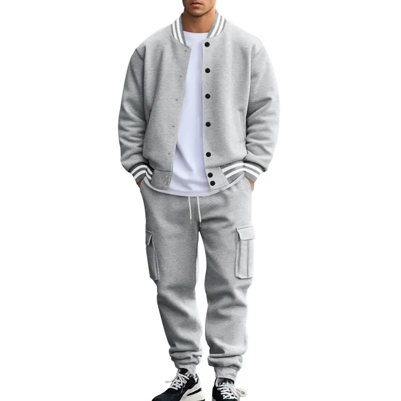 Men's Fall Winter Stand Collar Baseball Jersey Thickened Pants Loose Sports Suit Casual Jacket American Style Outdoor Clothing