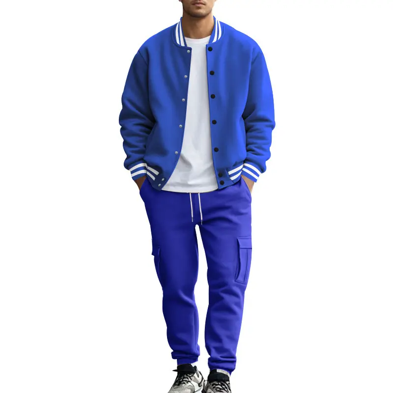 Men's Fall Winter Stand Collar Baseball Jersey Thickened Pants Loose Sports Suit Casual Jacket American Style Outdoor Clothing