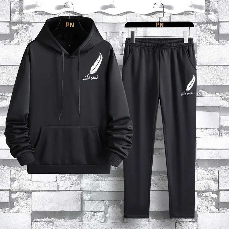 2024 Spring and Autumn New Men's Hoodie Two Piece Set Fashionable Fleece Warm Casual Hoodie Sweatshirt Sport Set