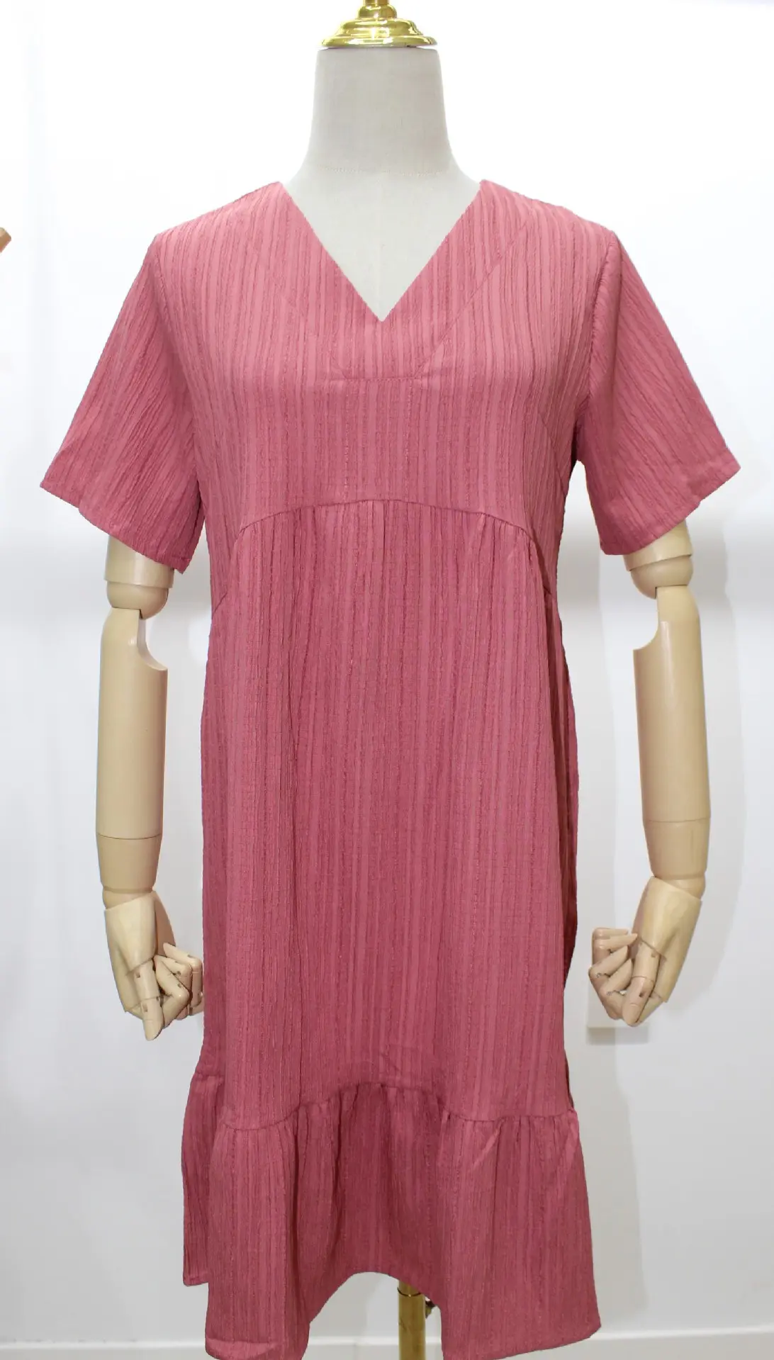 Summer Womens Short Sleeve Mini Dress Ladies Pleated Ruffle Solid Dresses Casual V Neck Vintage Loose Vestidos