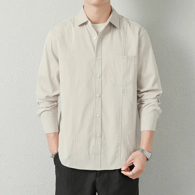 New Mens Long Sleeve Shirt Solid Color Casual Youth Trendy Hong Kong Style Loose Shirt Jacket High Quality Fashion Oversized Top