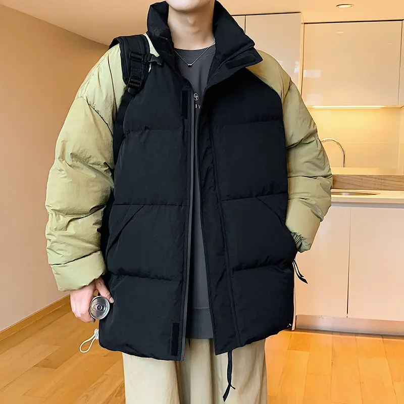 2024 Winter New Men's Casual Cotton Jacket Loose Thick Windproof Cold proof Warm Fashionable Color Contrasting Cotton Jacket