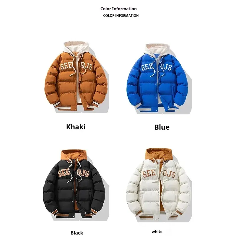 Winter New Cotton Jacket for Boys and Teenagers Hooded Warm Cotton Jacket Trendy Casual Vacation Two-piece Cotton Jacket