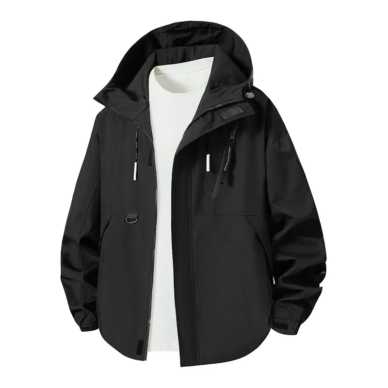 Mens American Trendy Jacket Hong Kong Style Couple Hooded Casual Streetwear Spring Autumn Fashion Coat Outerwear