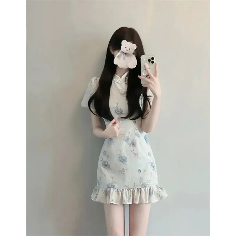 2025 Design Sense Niche Improvement Cheongsam Chinese Style Floral Skirt Summer Temperament New Chinese Gentle Temperament Dress