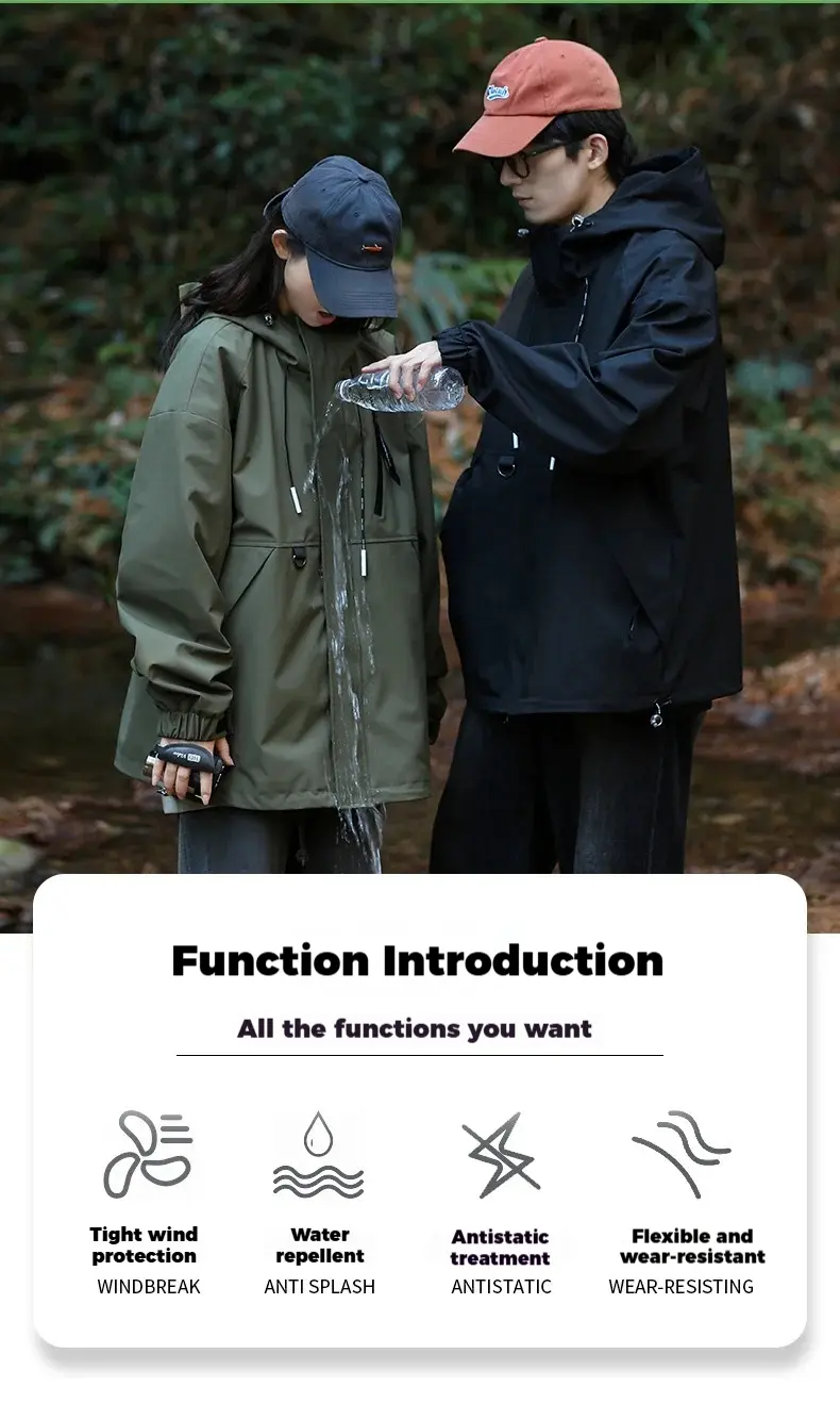 Mens American Trendy Jacket Hong Kong Style Couple Hooded Casual Streetwear Spring Autumn Fashion Coat Outerwear