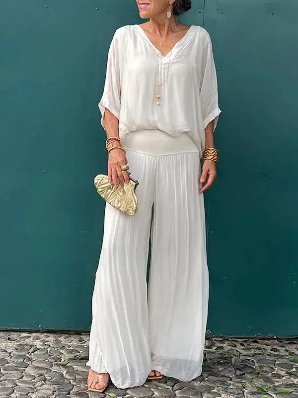 2025 Hot Selling Summer New Product Women's Clothing Trend Simple Temperament Fashion Hot Selling Solid Color Chiffon Suit Women