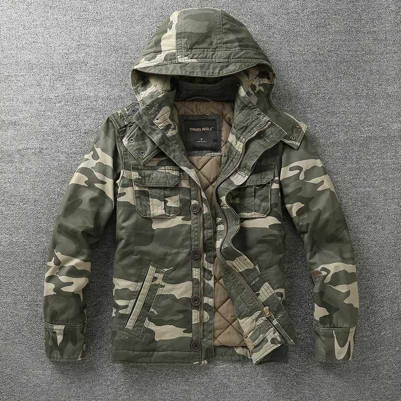 Mens Autumn Winter Workwear Jacket Camouflage Thickened Outerwear Trendy Premium Quality Cross-Border Top Coat Warm Clothing