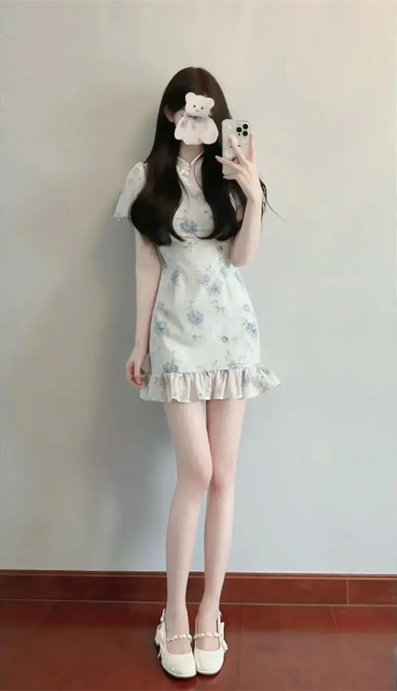 2025 Design Sense Niche Improvement Cheongsam Chinese Style Floral Skirt Summer Temperament New Chinese Gentle Temperament Dress