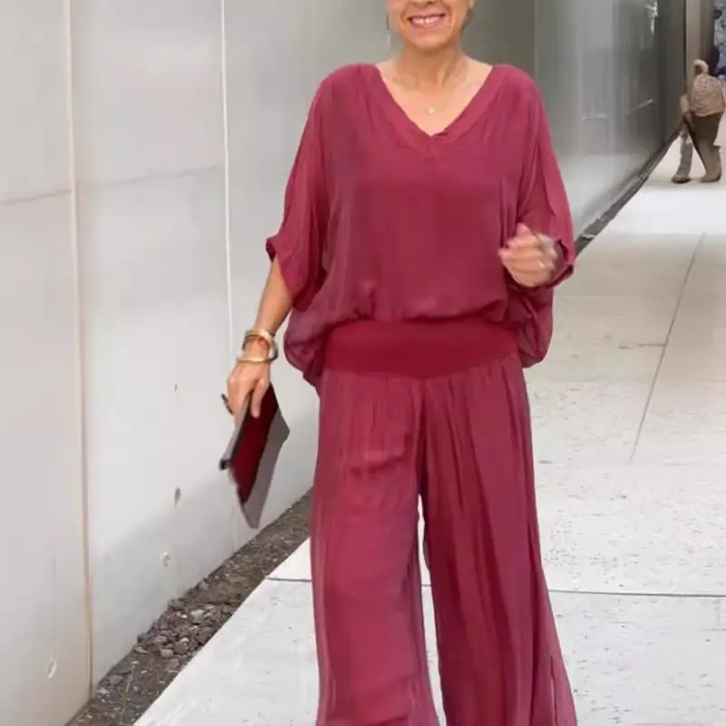 2025 Hot Selling Summer New Product Women's Clothing Trend Simple Temperament Fashion Hot Selling Solid Color Chiffon Suit Women