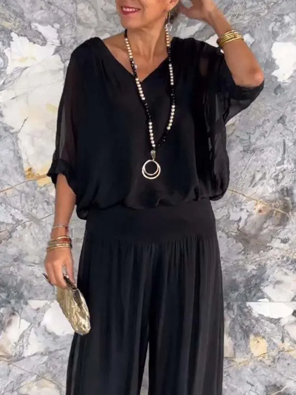 2025 Hot Selling Summer New Product Women's Clothing Trend Simple Temperament Fashion Hot Selling Solid Color Chiffon Suit Women