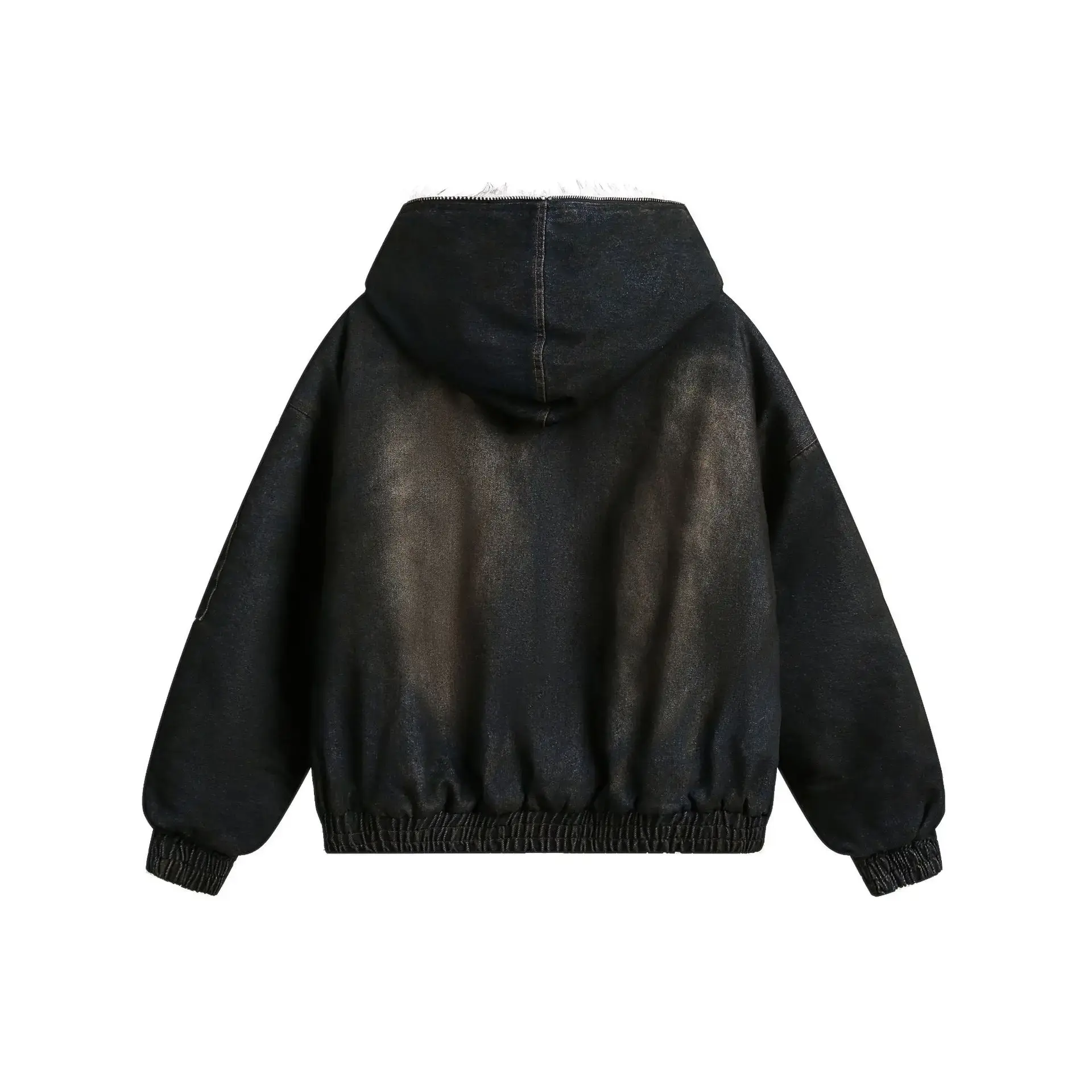 Vintage Denim Parkas Fur Warm Padded Jackets Men Streetwear Harajuku Oversized Bubble Coat Outwear