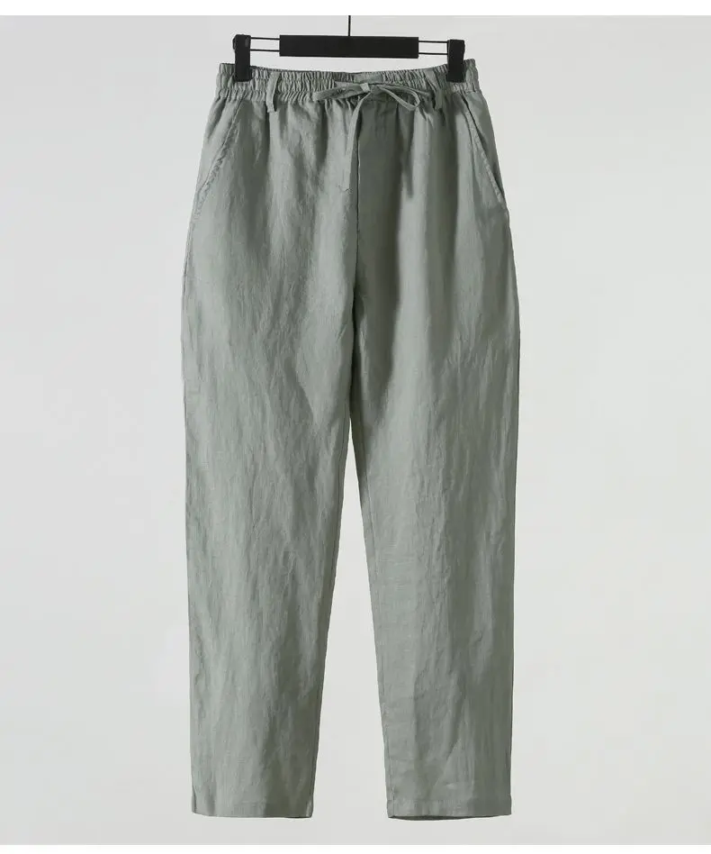 Mens Summer Pants Thin Loose Plus Size Cropped Chinese Style Slacks Breathable Casual Comfortable Lightweight Trousers
