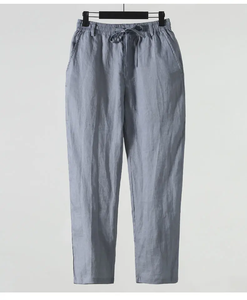 Mens Summer Pants Thin Loose Plus Size Cropped Chinese Style Slacks Breathable Casual Comfortable Lightweight Trousers