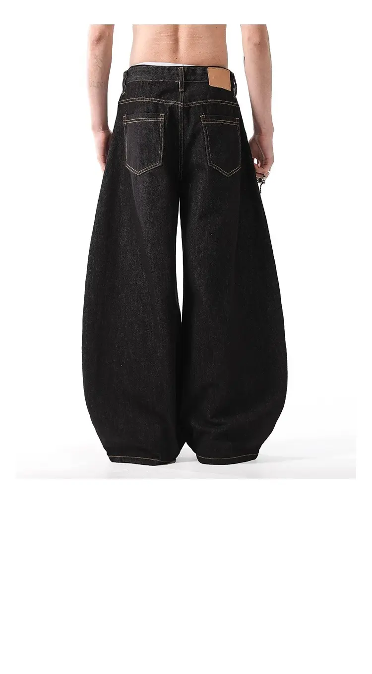Mens Womens Embroidered Jeans American Vintage Baggy Wide Leg Scimitar Pants Couple Matching Streetwear Trendy
