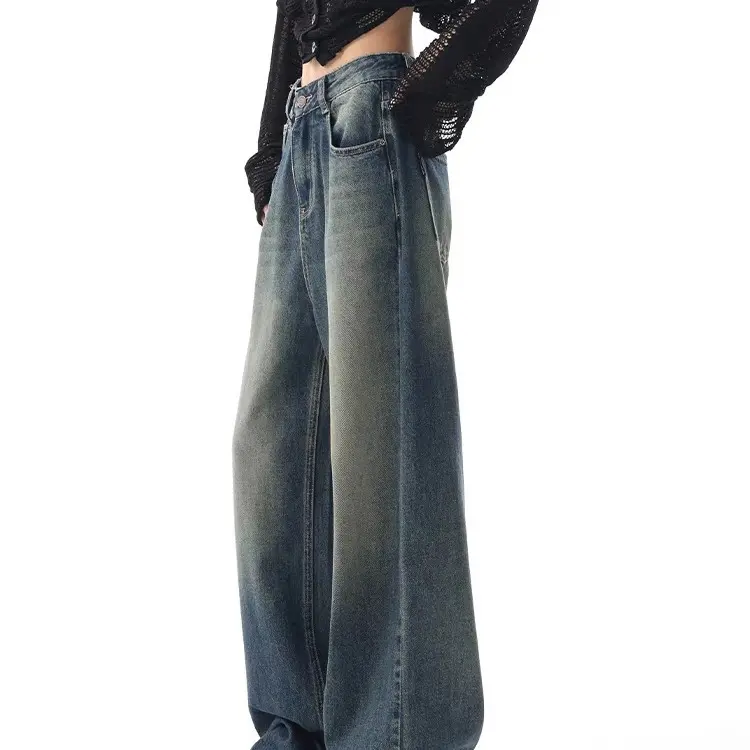 Floor Length Jeans Denim Pants Women Wide Leg Pants Straight Trousers Y2k High Waist Streetwear Mom Jeans Casual Loose 2025