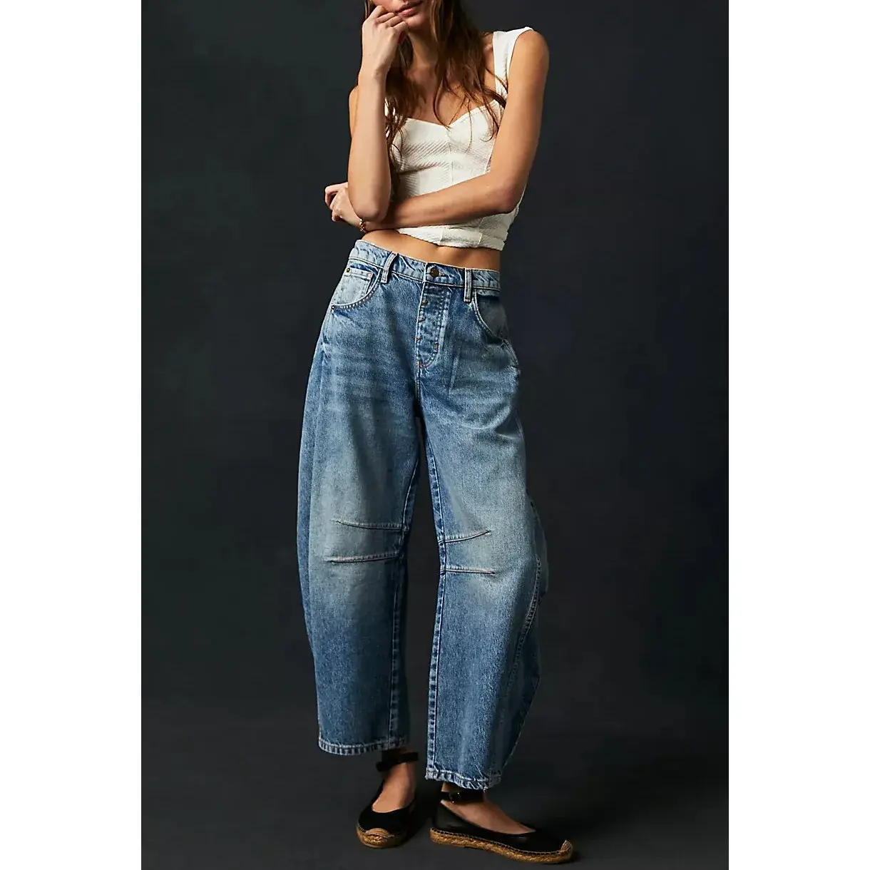 Mom Jeans Denim Women Wide Leg Pants Ankle Length Washing Pockets Mid Waist Distressed Y2k Streetwear High Street Loose 2025