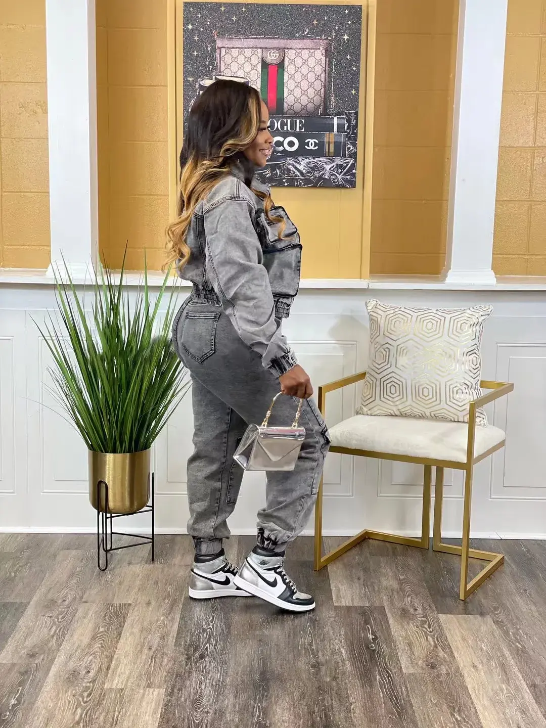Pant Sets Long Sleeve Women Tracksuit Zipper Denim Coat Cargo Ankle Length Pants Pockets High Street Spliced Slim Matching Sets