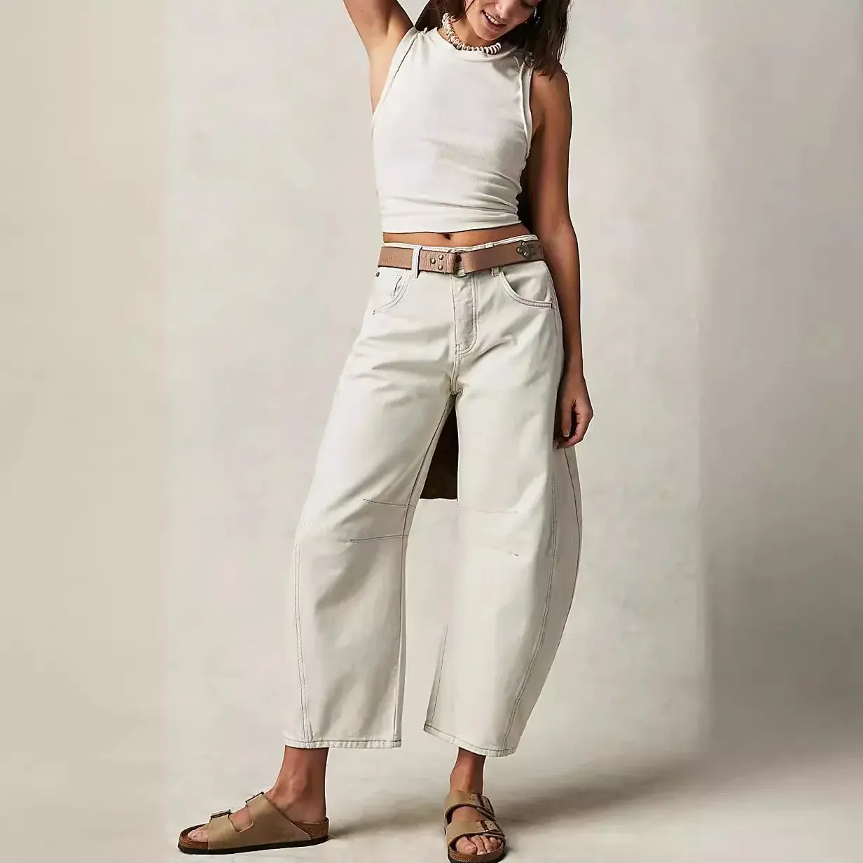Mom Jeans Denim Women Wide Leg Pants Ankle Length Washing Pockets Mid Waist Distressed Y2k Streetwear High Street Loose 2025