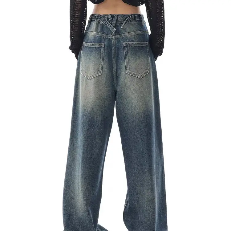 Floor Length Jeans Denim Pants Women Wide Leg Pants Straight Trousers Y2k High Waist Streetwear Mom Jeans Casual Loose 2025