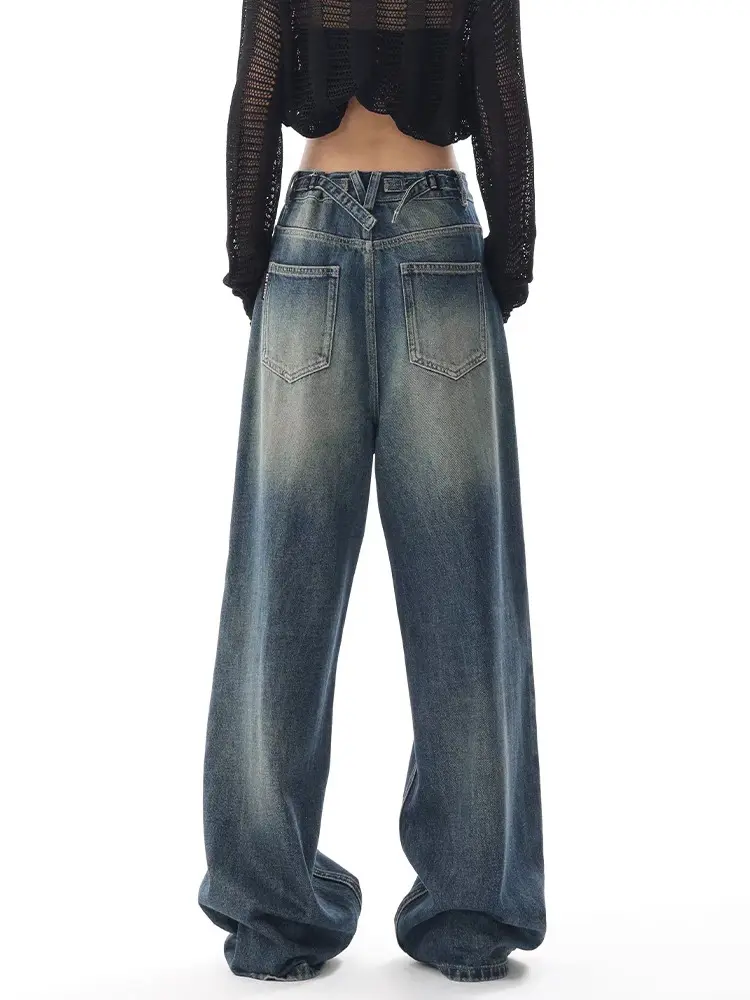 Floor Length Jeans Denim Pants Women Wide Leg Pants Straight Trousers Y2k High Waist Streetwear Mom Jeans Casual Loose 2025