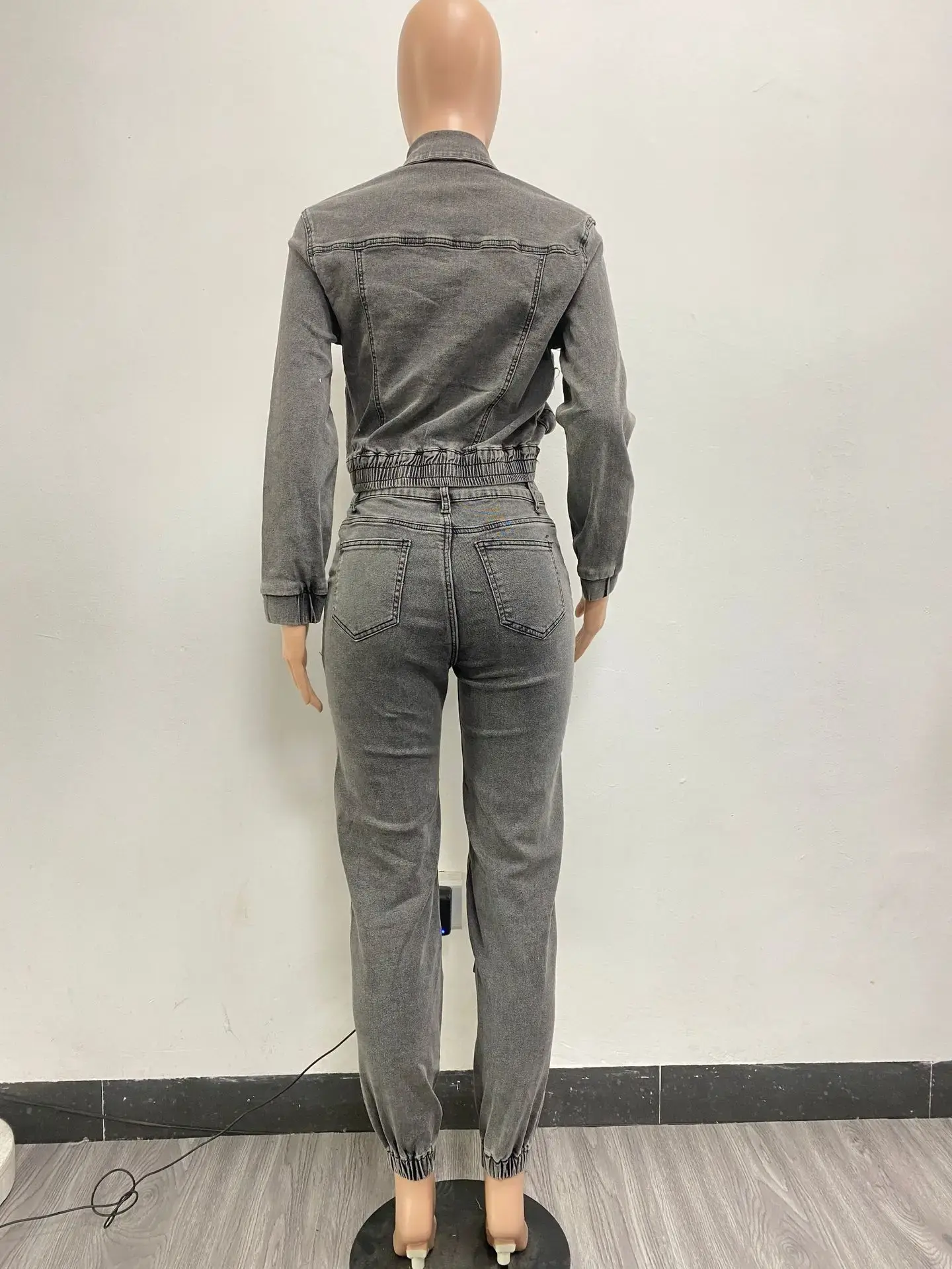 Pant Sets Long Sleeve Women Tracksuit Zipper Denim Coat Cargo Ankle Length Pants Pockets High Street Spliced Slim Matching Sets