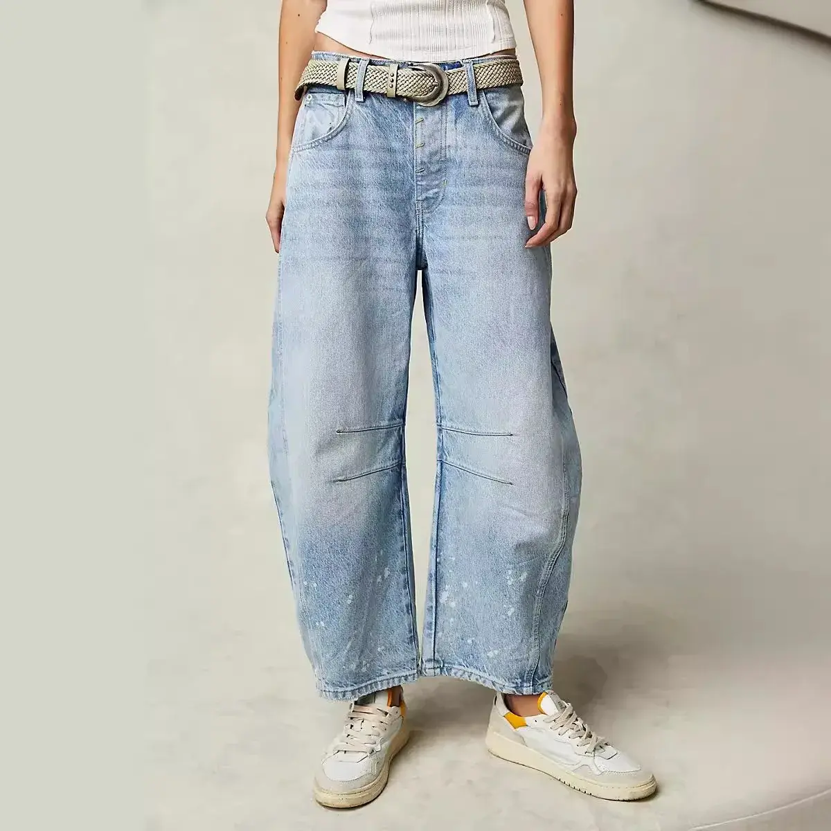 Mom Jeans Denim Women Wide Leg Pants Ankle Length Washing Pockets Mid Waist Distressed Y2k Streetwear High Street Loose 2025