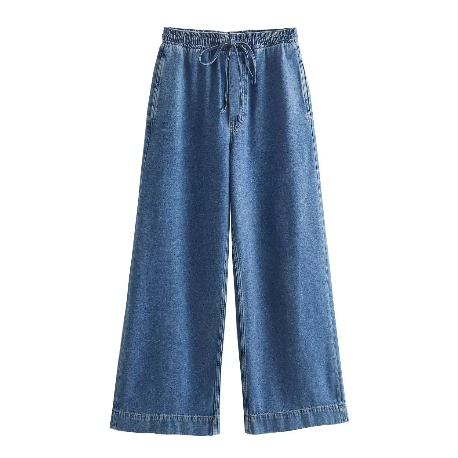 Two Piece Sets Women Denim Top Straight Wide Leg Pants Mom Jeans Matching Sets Lace Up Trousers Ensemble Streetwear Outfits
