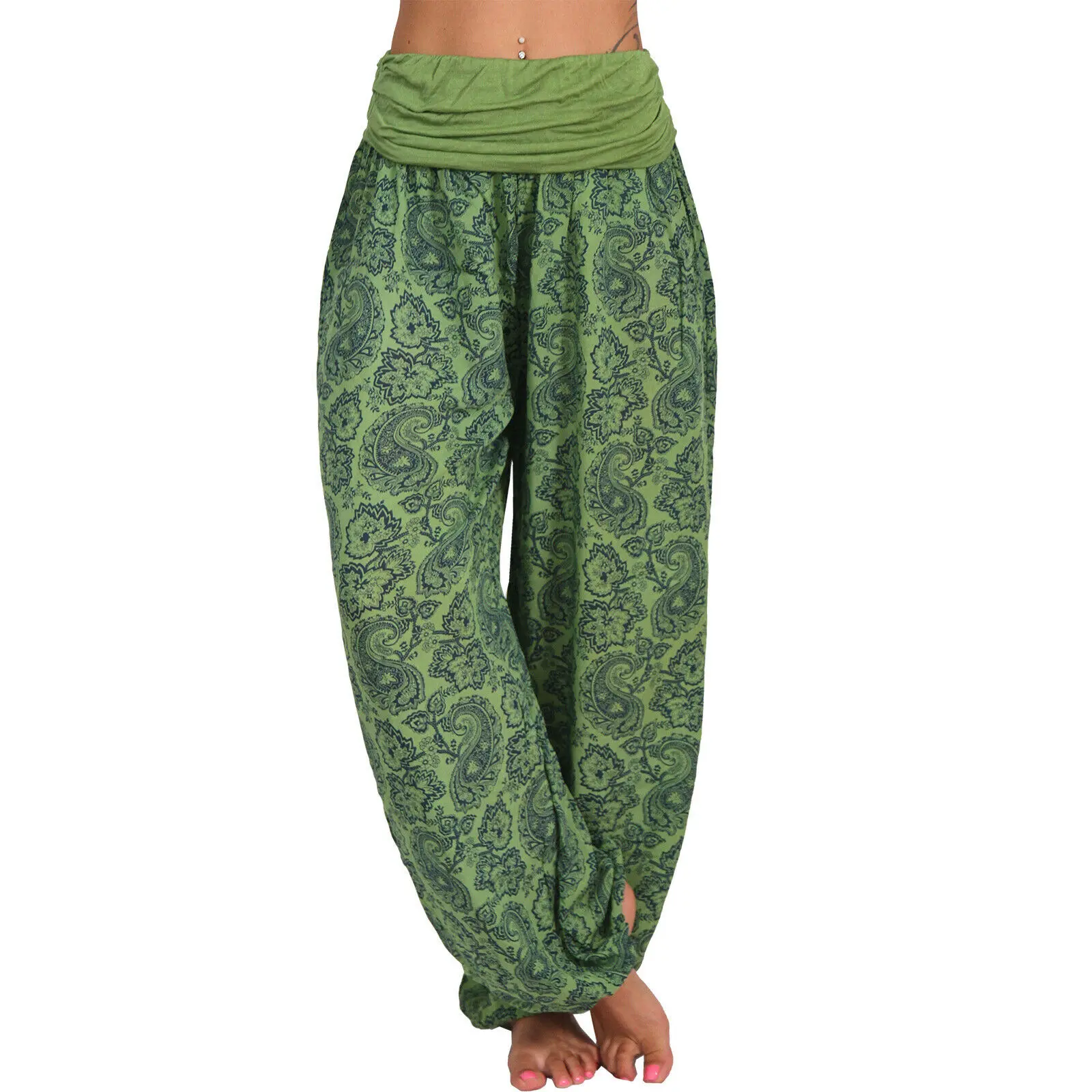 Women Bohemian Harem Pants Elastic Waist Wide Leg Long Pant Vintage Printed Trousers Female Loose Capris Ladies Streetwear