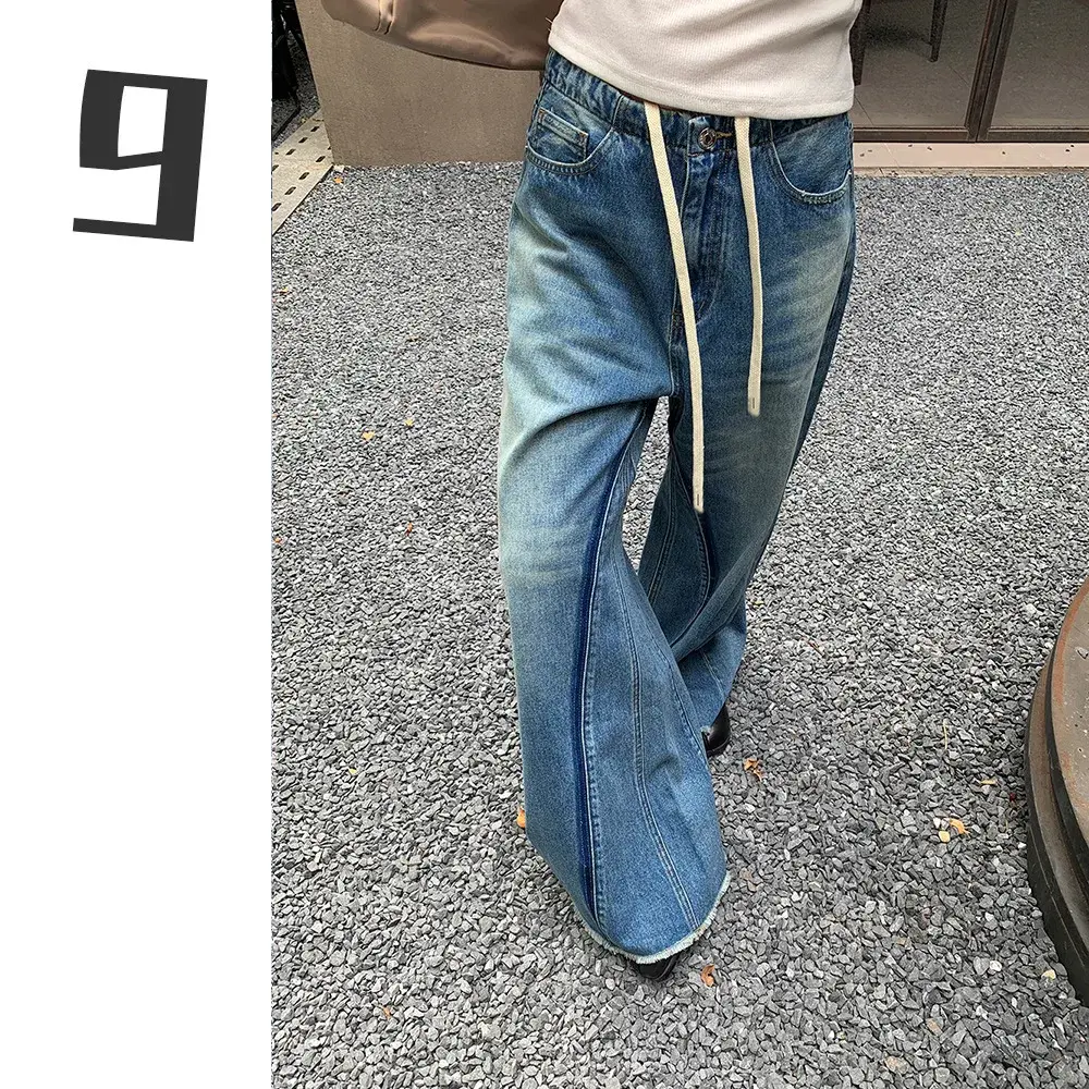 Denim Jeans Wide Leg Pants Women Floor Length 2025 Streetwear Mom High Waist Washed Pockets Loose Trousers Vintage Distressed