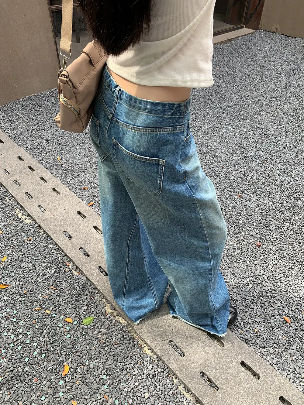 Denim Jeans Wide Leg Pants Women Floor Length 2025 Streetwear Mom High Waist Washed Pockets Loose Trousers Vintage Distressed