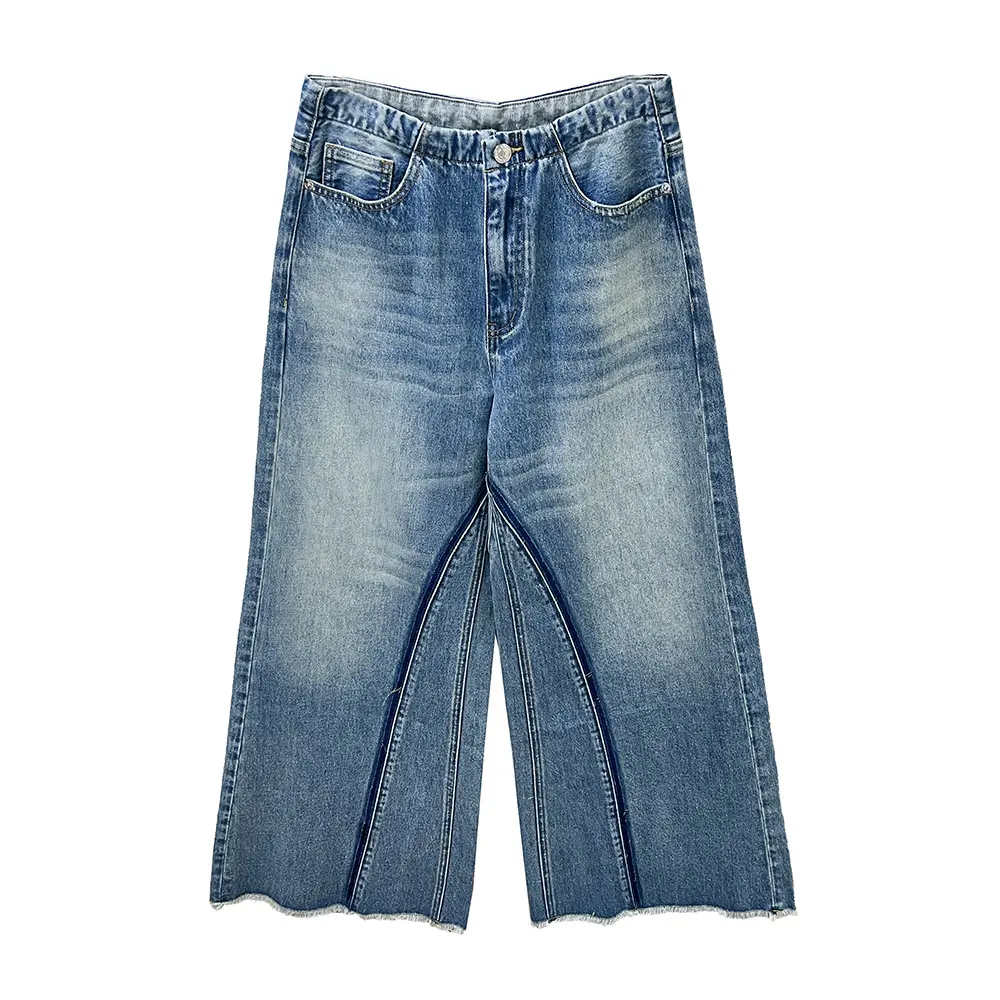 Denim Jeans Wide Leg Pants Women Floor Length 2025 Streetwear Mom High Waist Washed Pockets Loose Trousers Vintage Distressed