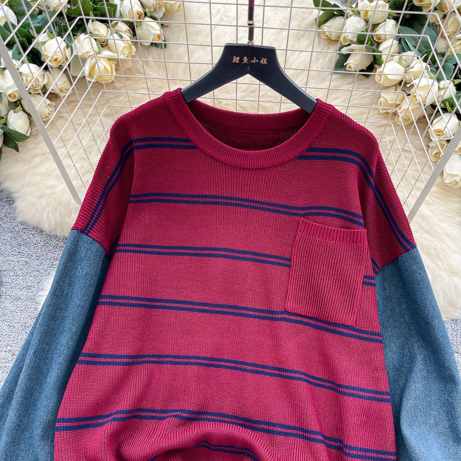 Pullovers Women Sweaters Knitted Round Neck Full Sleeve Jumpers Y2k Streetwear Elegant Splice Denim Autumn Winter 2025 Work