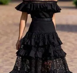 Black Long Dress Elegant One-Shoulder Solid Ruffle Long Evening Dress Summer Elegant Sleeveless Lace Hollow Party Sexy Dress