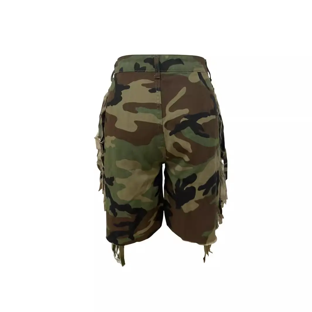 Women Camouflage Shorts Pant Short Pants Tassel High Waist Straight Trousers Y2k Streetwear Casual Mom Splice Summer Vintage