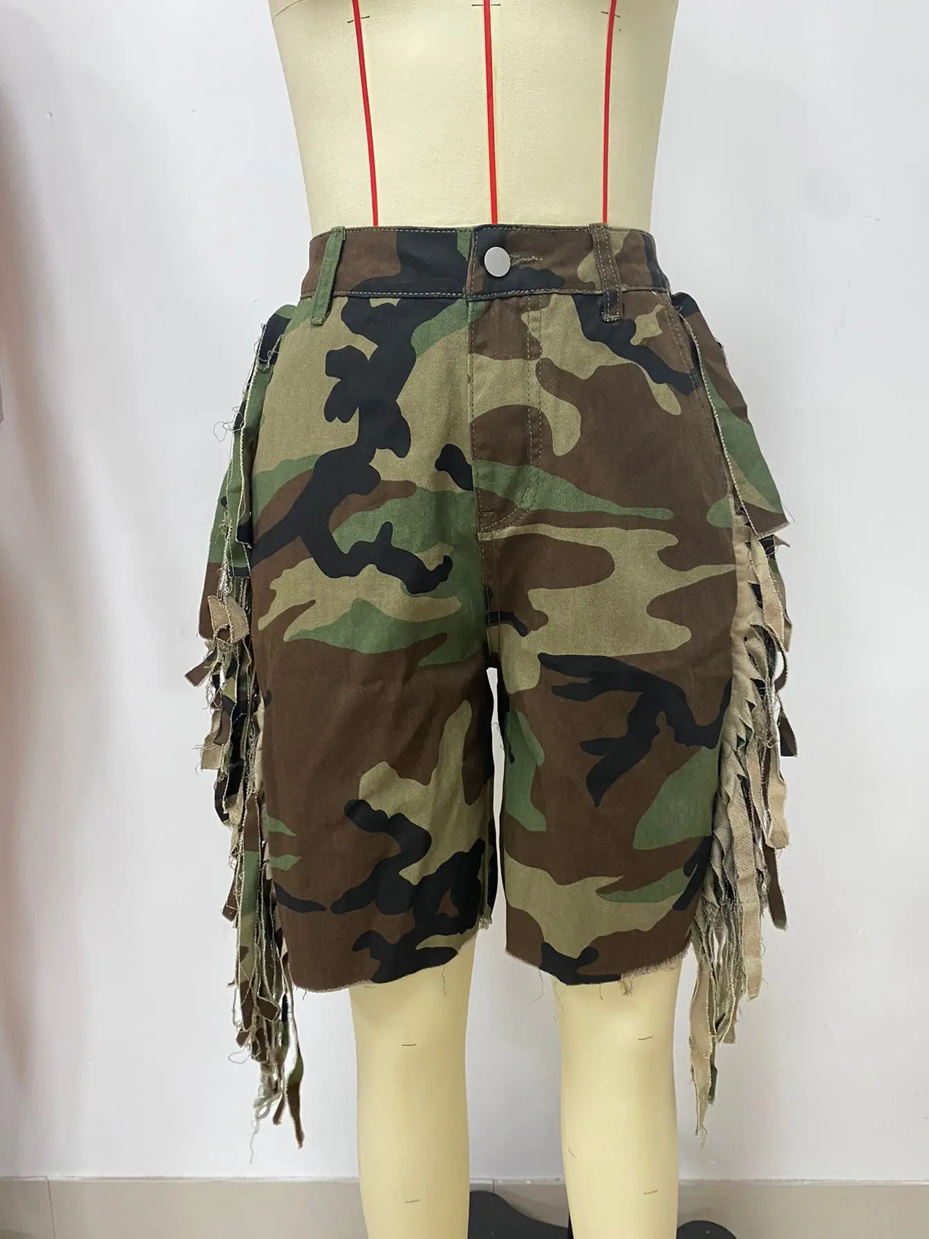 Women Camouflage Shorts Pant Short Pants Tassel High Waist Straight Trousers Y2k Streetwear Casual Mom Splice Summer Vintage