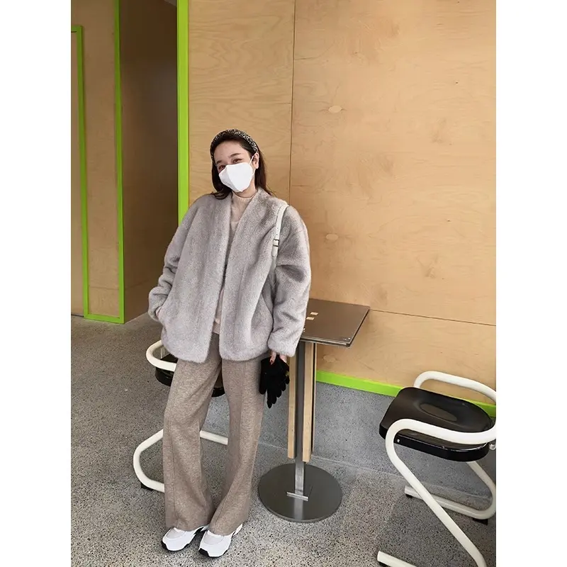 Women Faux Fur Coats Mid Length Coat Thick Warm Y2k Streetwear Elegant Splice Open Stitch Outerwear 2025 Autumn Winter Jackets