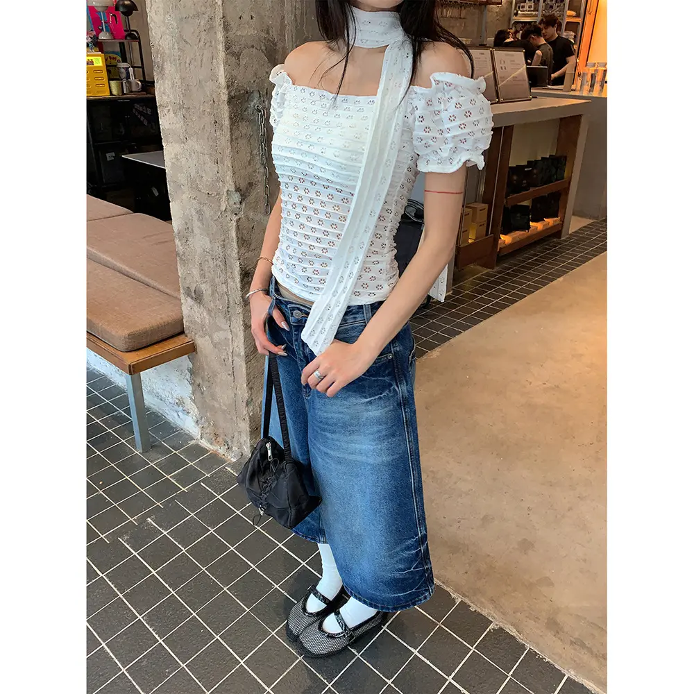 Wide Leg Pants Jeans Women Vintage Denims Knee Length Mom Mid Waist Washed Distressed Pockets Shorts Streetwear Summer 2025