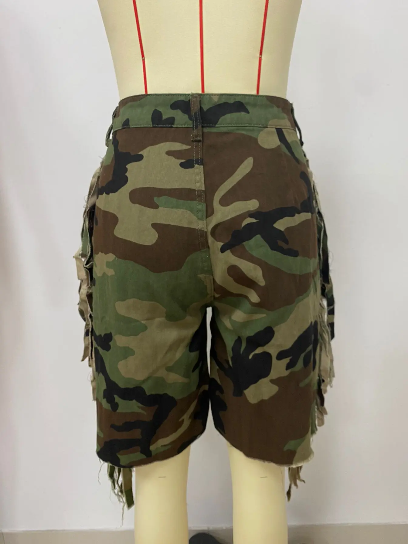 Women Camouflage Shorts Pant Short Pants Tassel High Waist Straight Trousers Y2k Streetwear Casual Mom Splice Summer Vintage