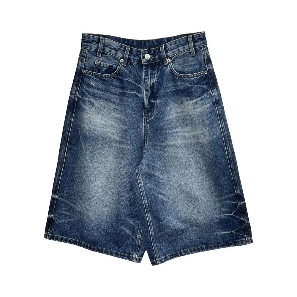 Wide Leg Pants Jeans Women Vintage Denims Knee Length Mom Mid Waist Washed Distressed Pockets Shorts Streetwear Summer 2025