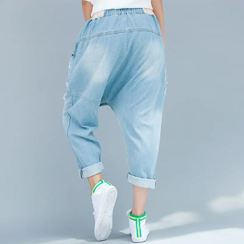 Denim Pant Women Jeans Harem Pants Slim High Waist Straight Mom Jeans Trousers Hole Y2k Streetwear Elegant Splice Casual Loose