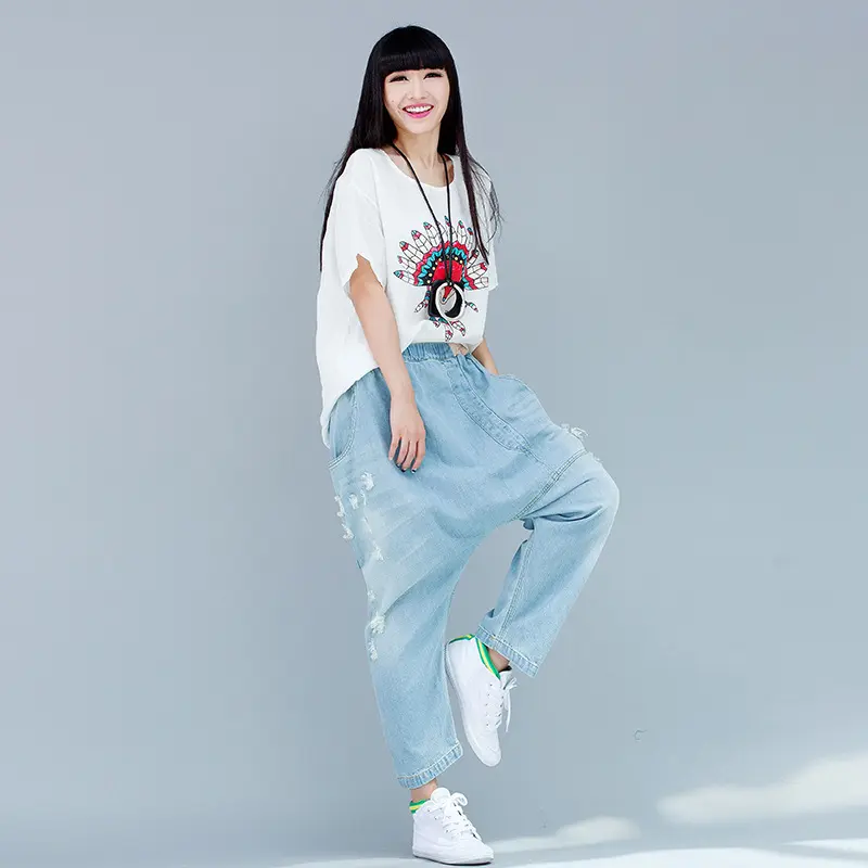 Denim Pant Women Jeans Harem Pants Slim High Waist Straight Mom Jeans Trousers Hole Y2k Streetwear Elegant Splice Casual Loose