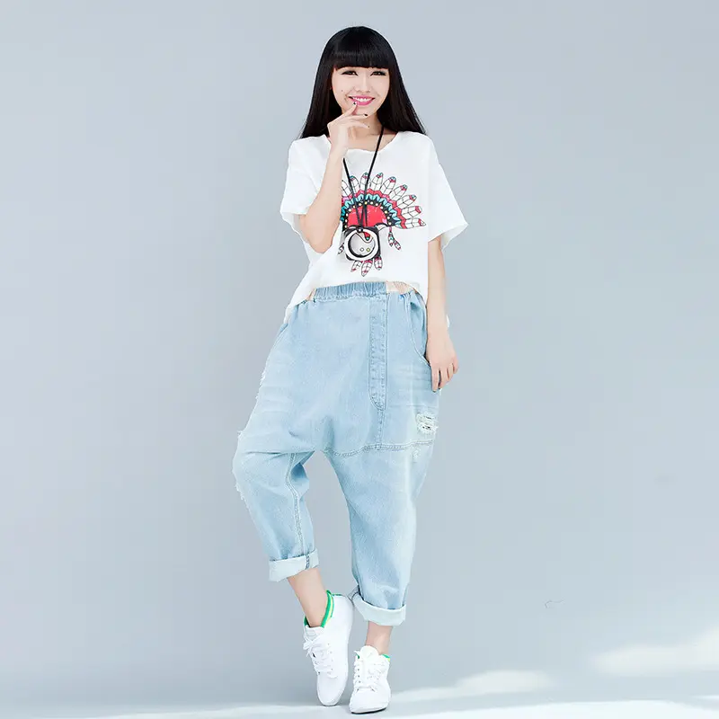 Denim Pant Women Jeans Harem Pants Slim High Waist Straight Mom Jeans Trousers Hole Y2k Streetwear Elegant Splice Casual Loose
