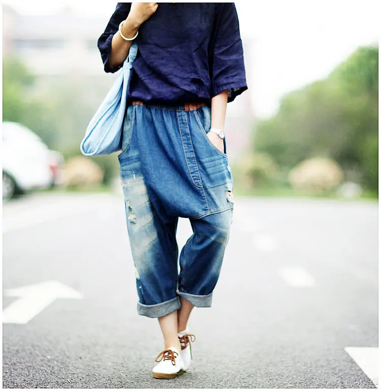Denim Pant Women Jeans Harem Pants Slim High Waist Straight Mom Jeans Trousers Hole Y2k Streetwear Elegant Splice Casual Loose