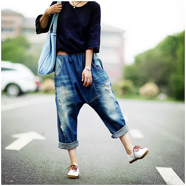 Denim Pant Women Jeans Harem Pants Slim High Waist Straight Mom Jeans Trousers Hole Y2k Streetwear Elegant Splice Casual Loose