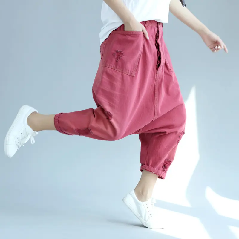 Denim Pant Women Jeans Calf Length Pants High Waist Straight Trousers Y2k Streetwear Elegant Mom Jeans Casual Hole Loose 2025