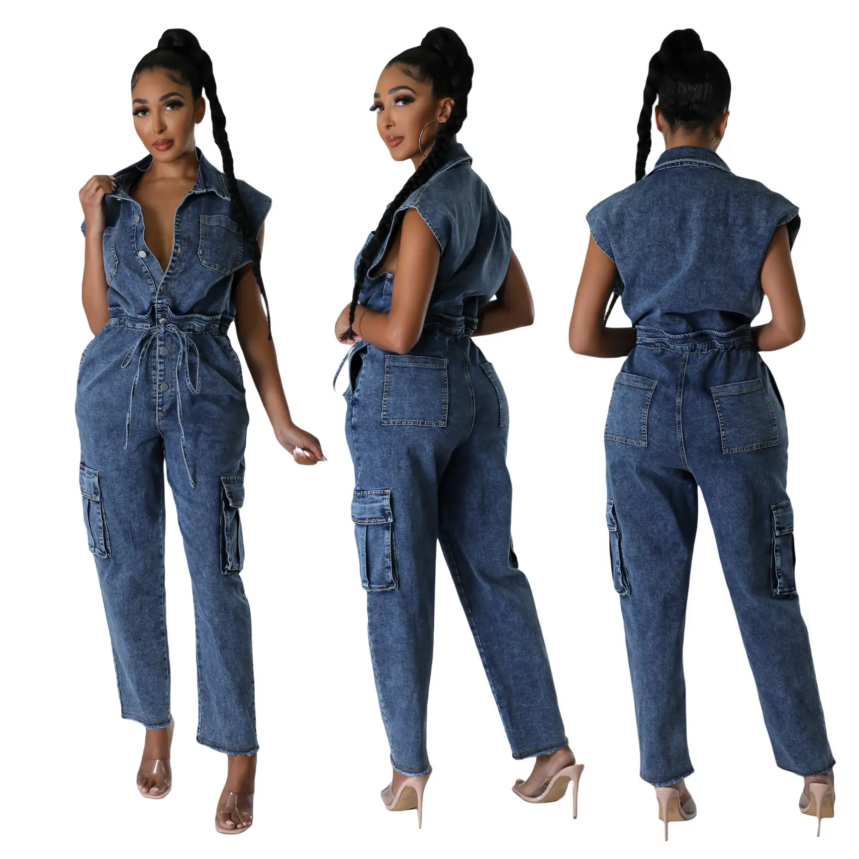 Demin Overalls Women Slim Fit Jumpsuits Sleeveless One Piece Long Pants Mom Jeans High Waist Y2k Club Party Casual Rompers