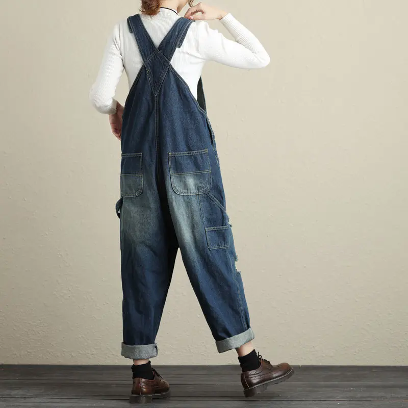 Jumpsuits Women Causal Loose Denim One Piece Mom Jeans Suspenders Overalls Wide Leg Long Pants High Waist Rompers Y2k Streetwear
